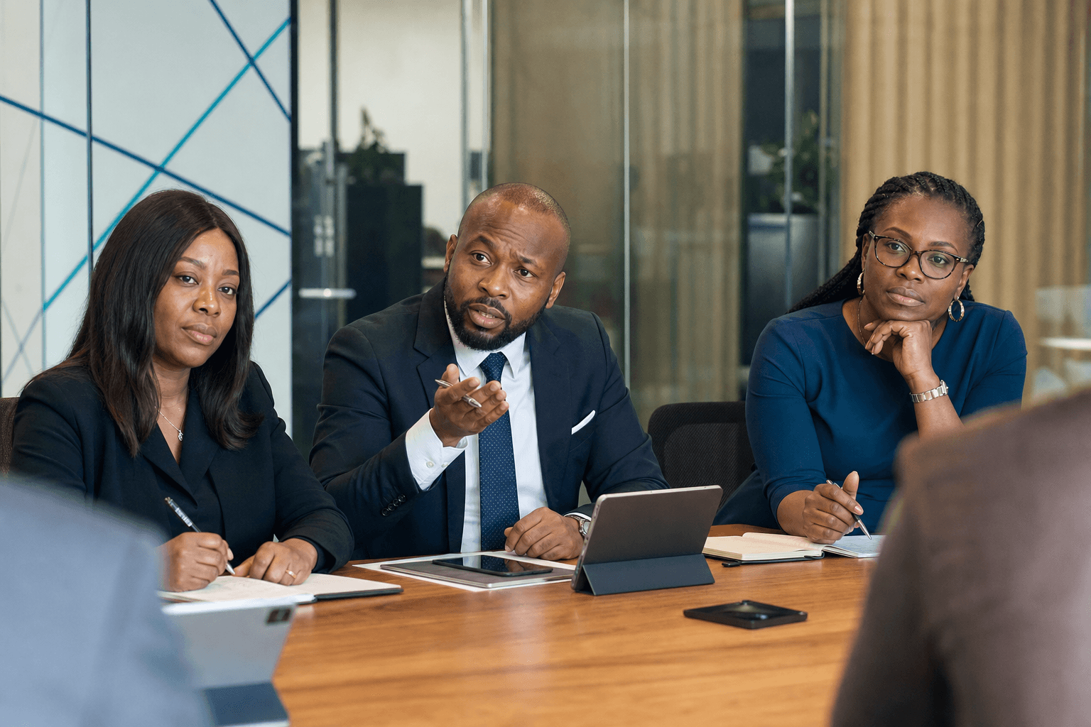 A Nigerian hiring panel reviewing a candidate